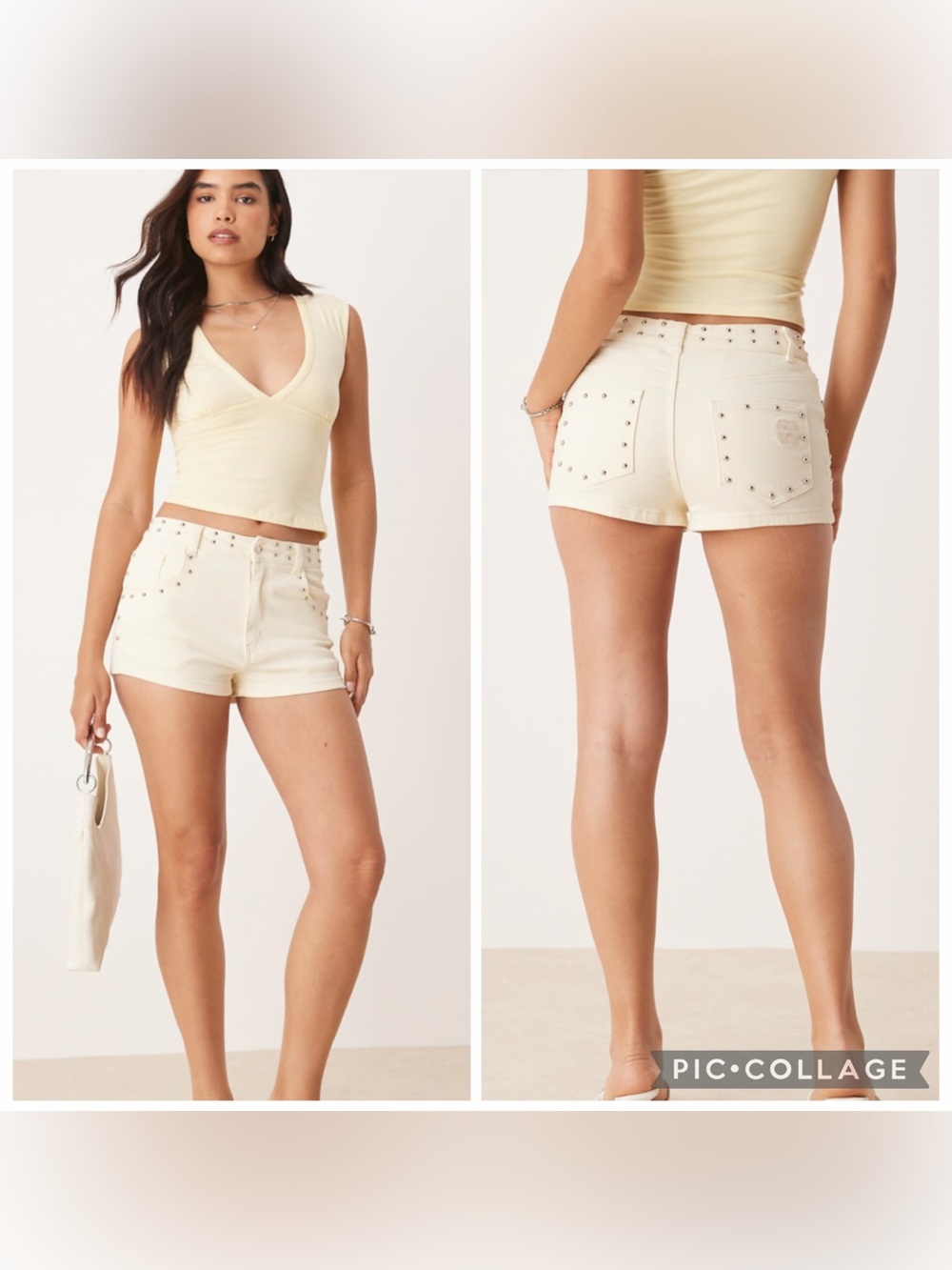 Never Fully Dressed studded Festival micro shorts in ecru Size 6